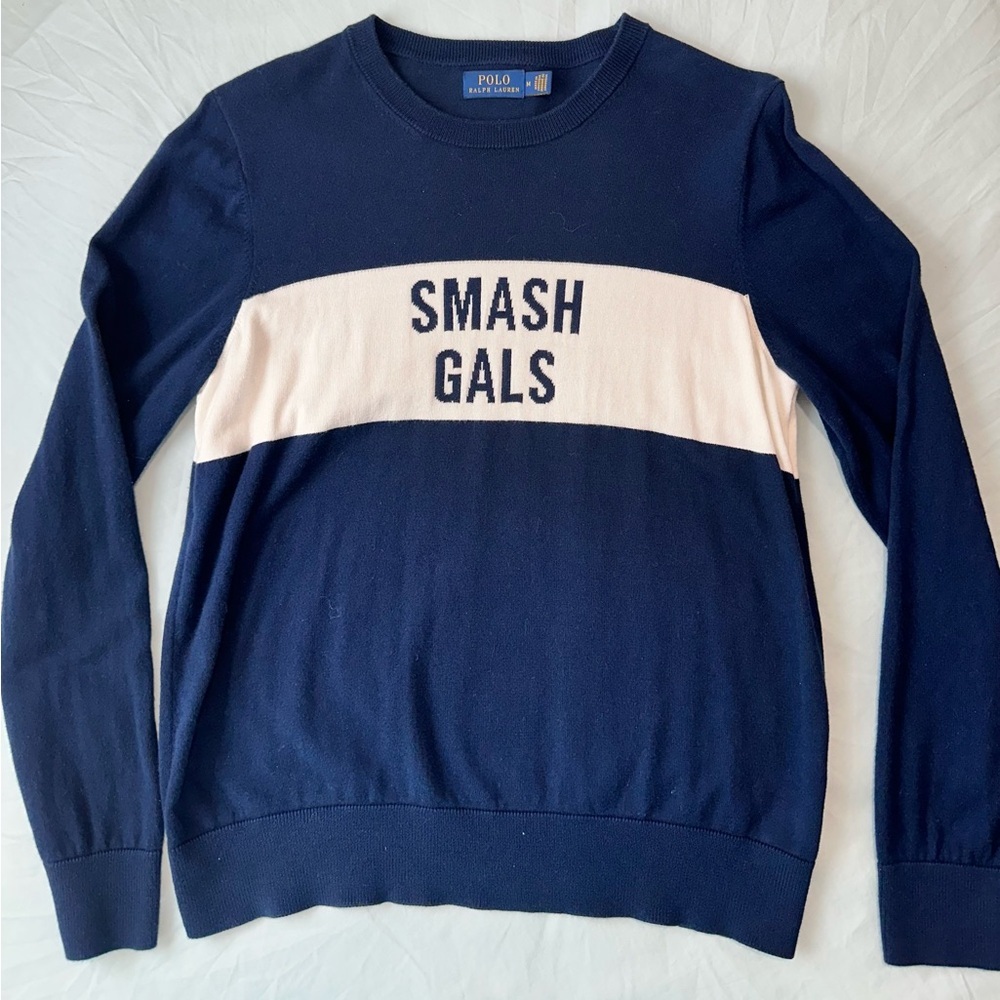 Rare Polo Ralph Lauren Tennis Sweater Smash Gals Vogt Navy size Medium